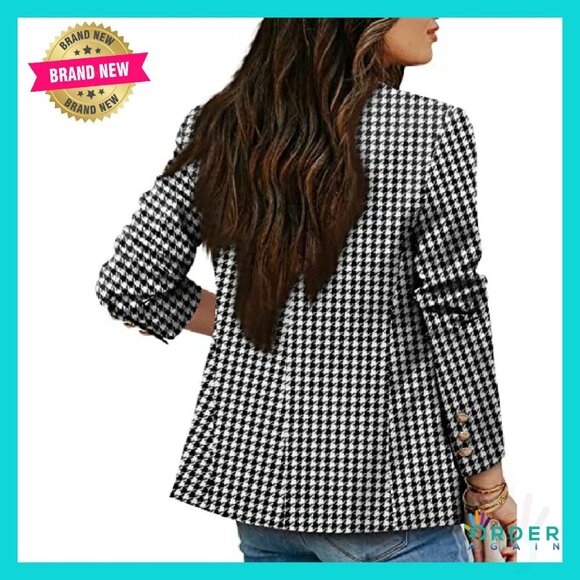 Long Sleeve Blazer Jacket Gold Button Open Front Work Office Chic Elegant - Picture 5 of 6